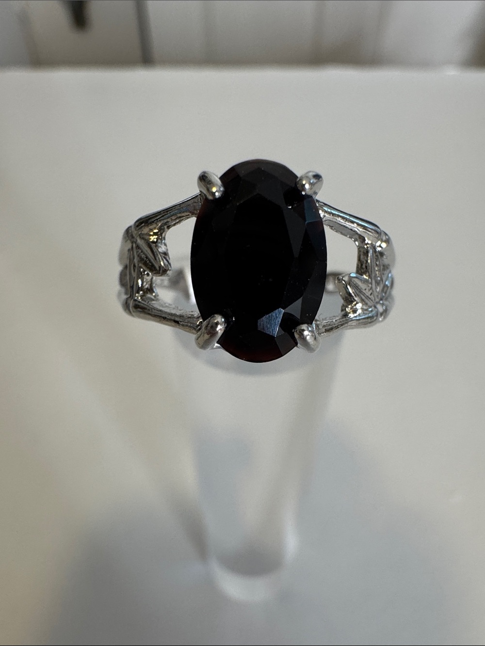 Marc Jacobs Silver Ring with Dark Garnet-Red Oval Stone